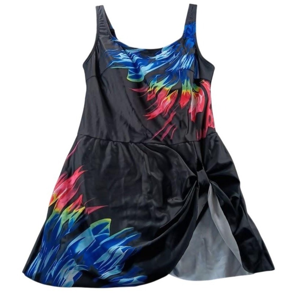 Swimdress Womens Medium Multicolor Geometric Tank One Piece Swim Skirt Dress